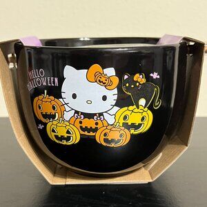 Sanrio Hello Kitty Ceramic Ramen Bowl with Chopsticks Halloween Pumpkin 20oz NEW